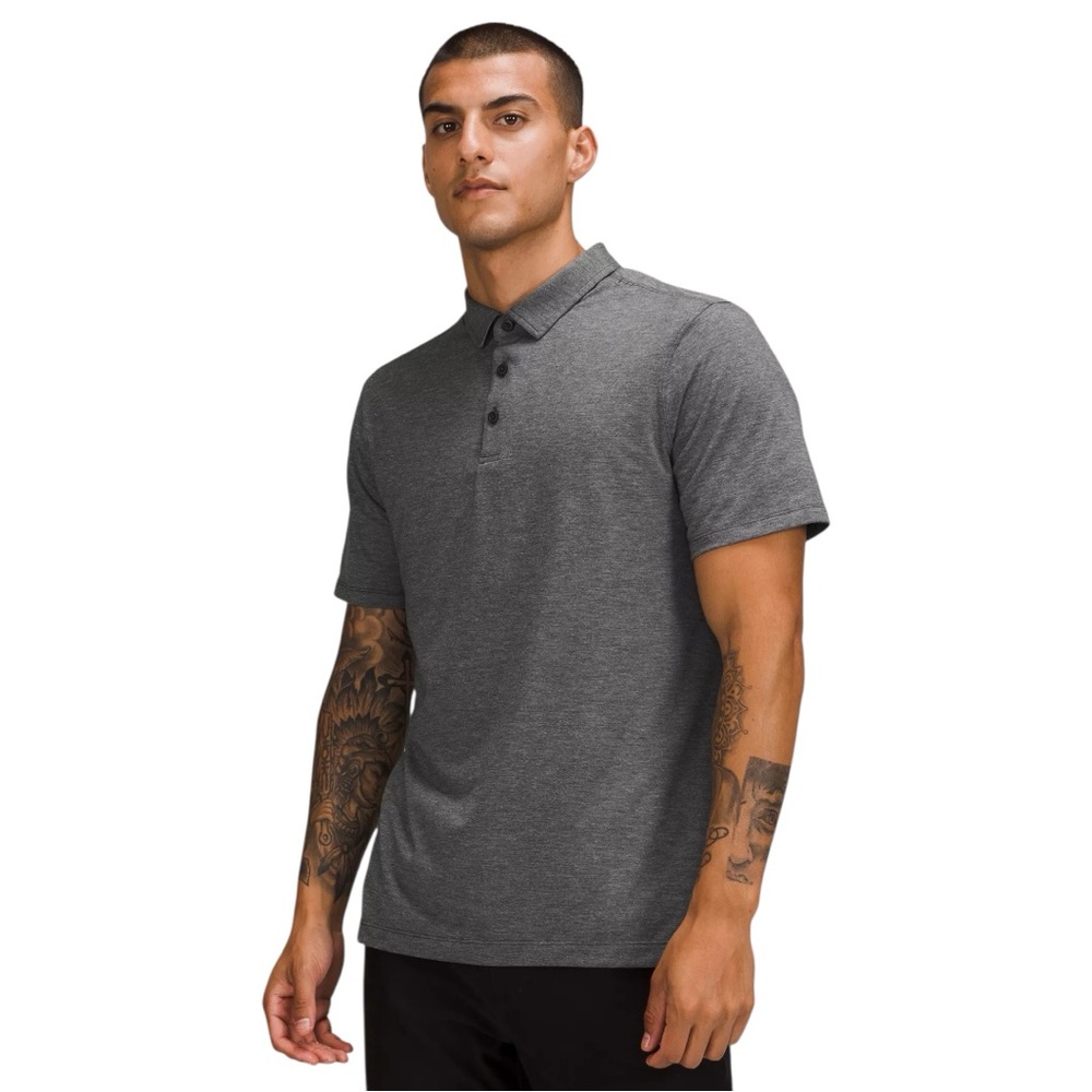 Lululemon Evolution Short Sleeve Polo Shirt *Pique Fabric Heathered Black M EUC